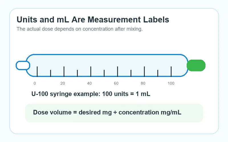 retatrutide dosage chart showing how to measure dose in units and milliliters on a syringe
