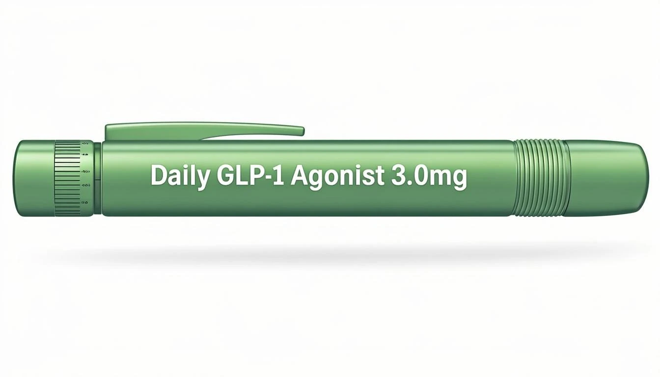 Saxenda liraglutide injection pen close up showing dosing dial and Novo Nordisk branding for daily GLP-1 weight loss treatment