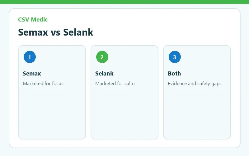 Semax vs Selank comparison showing research claims evidence limits and FDA status