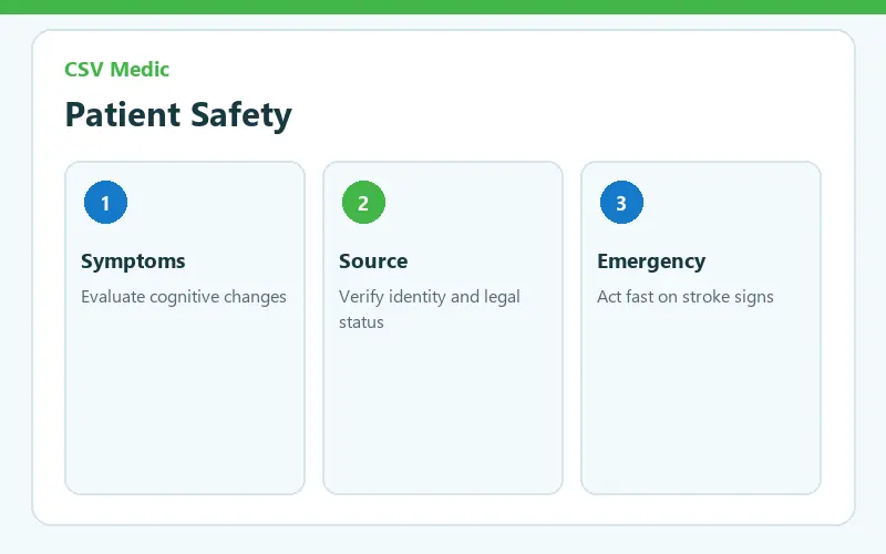 Semax peptide safety checklist covering neurologic evaluation product quality interactions and emergency symptoms