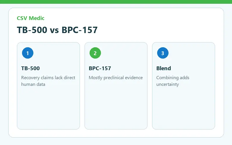 TB 500 peptide and BPC-157 comparison showing research status evidence limits and patient safety