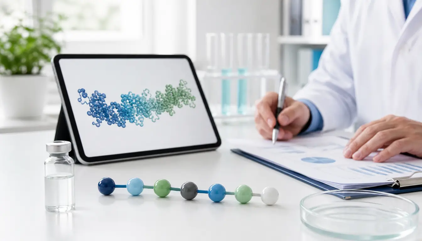 TB 500 peptide patient safety and evidence guide with a clinical vial and recovery research theme